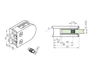 Edelstahl Geländerpfosten ECKE IN Eckpfosten 90 Grad Ø42,4 Bauhöhe 1000mm mit 4x Glasklemmen 63x45mm vorgesetzt Geländer V2A